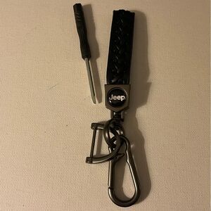 Jeep Logo Key Fob Keychain in Black Leather NWT